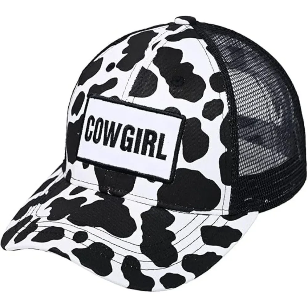 Women's Black Cow Girl Washed Adjustable Fit Classic Comfortable Baseball Cap